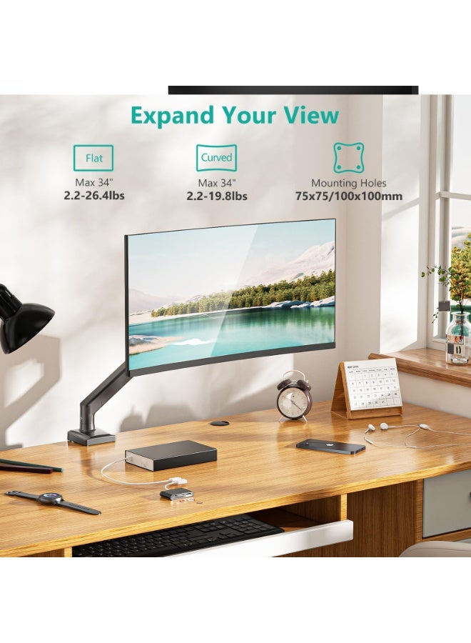 VESA 75x75mm/100x100mm black aluminum alloy display bracket - air spring hovering mechanical arm suitable for 17-35 inch flat/curved screens, supporting LED/LCD displays, perforated and table clip dual installation, computer desktop lifting and rotating bracket  - Image 2