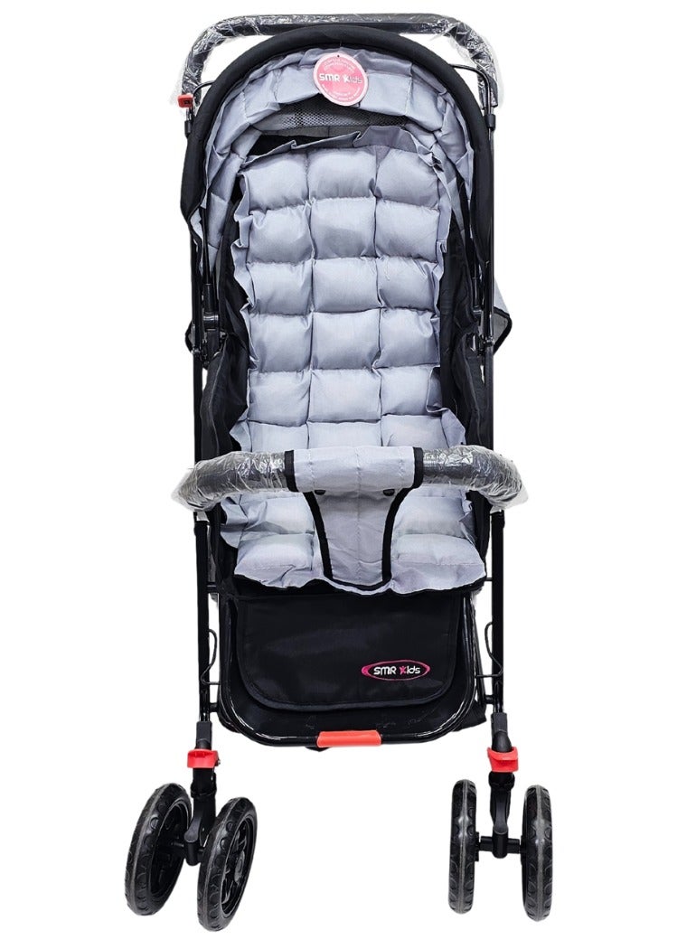 SMR Kids Foldable Stroller - Front/Rear Swivel Handle, Wide Canopy, Storage Basket - Image 5