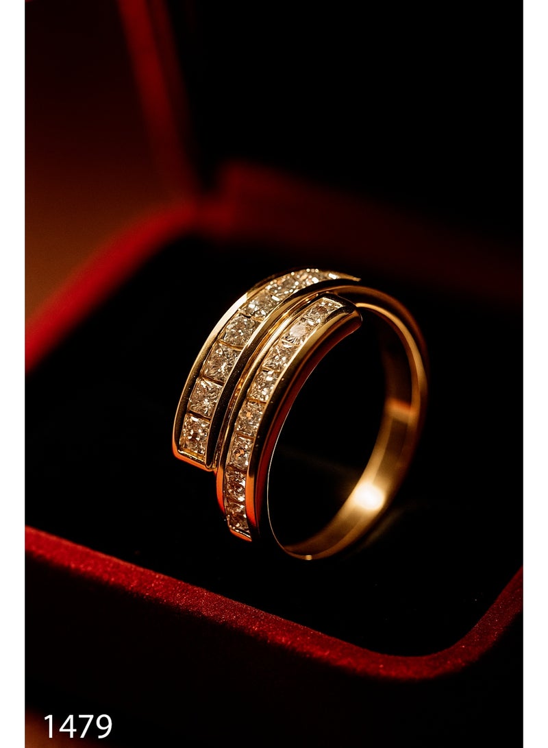 3Diamonds 18K Gold-Plated Double Band Ring – Square Zircon Stones, Adjustable Size - Image 1