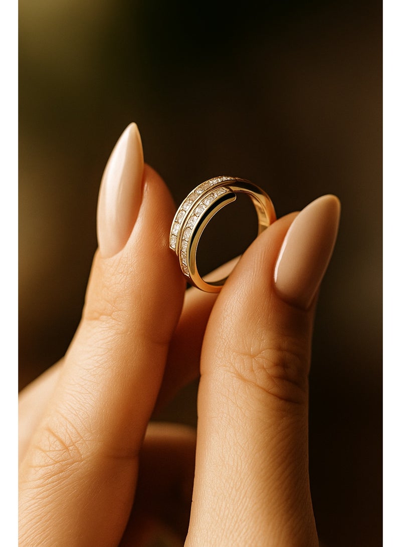 3Diamonds 18K Gold-Plated Double Band Ring – Square Zircon Stones, Adjustable Size - Image 4