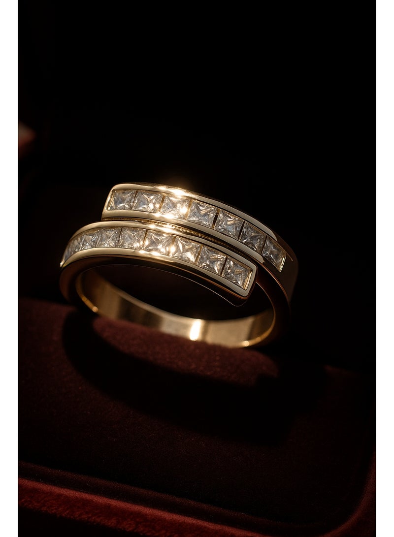 3Diamonds 18K Gold-Plated Double Band Ring – Square Zircon Stones, Adjustable Size - Image 2