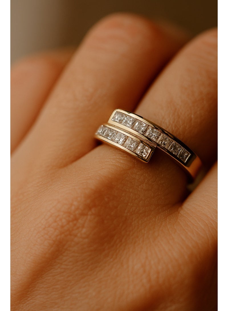 3Diamonds 18K Gold-Plated Double Band Ring – Square Zircon Stones, Adjustable Size - Image 5