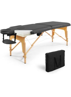 Glanfen Premium Memory Foam Massage Table,Foldable And Portable Massage Bed,Height Adjustable Spa Bed,Facial Cradle Salon Bed Wooden Legs And Carry Case,185*70cm Black  - Image 1