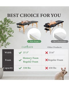 Glanfen Premium Memory Foam Massage Table,Foldable And Portable Massage Bed,Height Adjustable Spa Bed,Facial Cradle Salon Bed Wooden Legs And Carry Case,185*70cm Black  - Image 5