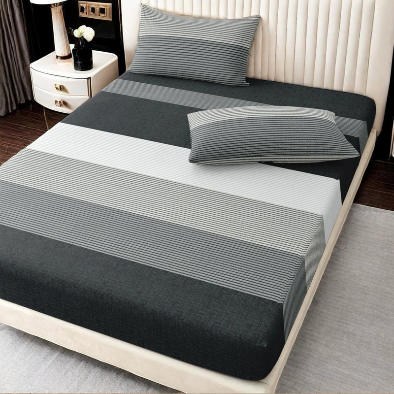 3pcs Black White Gray Large Striped Geometric Minimalist Style Bed Sheet And Pillowcase Set, Bedding Three-Piece Set, Mattress Protector | 2 Pillowcases + 1 Fitted Sheet | Double/Full/King/Queen | Soft, 24H Non-Shifting - Image 4