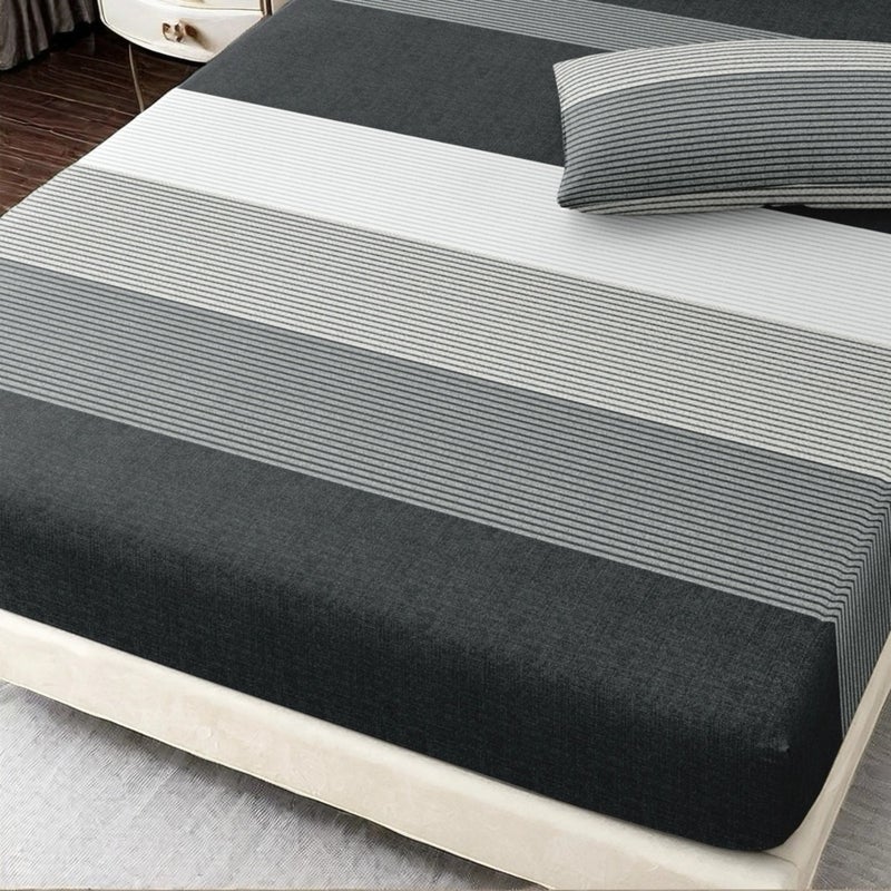 3pcs Black White Gray Large Striped Geometric Minimalist Style Bed Sheet And Pillowcase Set, Bedding Three-Piece Set, Mattress Protector | 2 Pillowcases + 1 Fitted Sheet | Double/Full/King/Queen | Soft, 24H Non-Shifting - Image 5