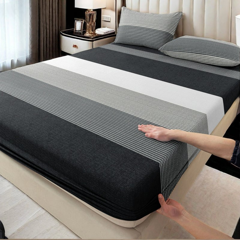 3pcs Black White Gray Large Striped Geometric Minimalist Style Bed Sheet And Pillowcase Set, Bedding Three-Piece Set, Mattress Protector | 2 Pillowcases + 1 Fitted Sheet | Double/Full/King/Queen | Soft, 24H Non-Shifting - Image 1