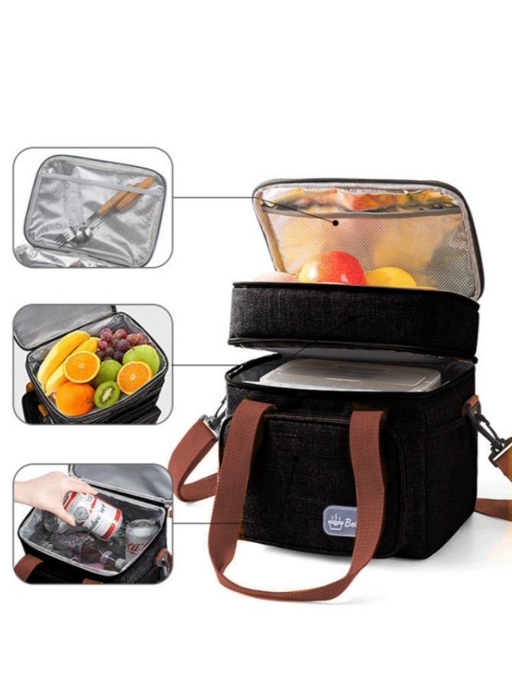 لولكس حقيبة غداء Lullaxx قابلة لإعادة الاستخدام، حقيبة غداء معزولة، حقيبة طعام، حقيبة تبريد كبيرة للبالغين والرجال والنساء، حقائب تبريد مزدوجة الطابق للمكتب/النزهات/الصيد/المدرسة، لون أسود - Image 1