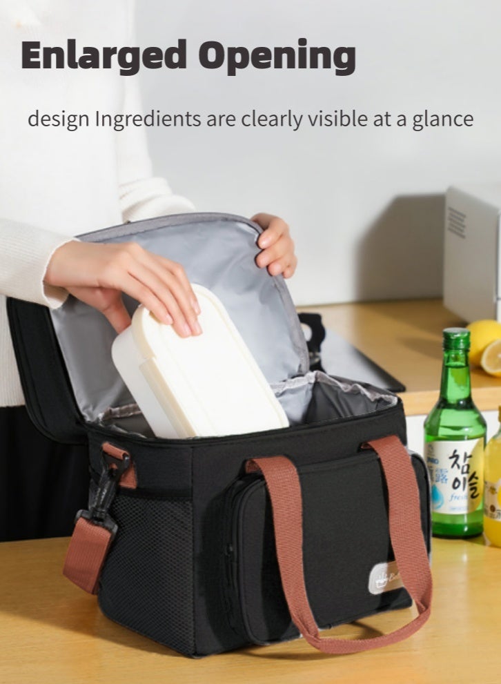 لولكس حقيبة غداء Lullaxx قابلة لإعادة الاستخدام، حقيبة غداء معزولة، حقيبة طعام، حقيبة تبريد كبيرة للبالغين والرجال والنساء، حقائب تبريد مزدوجة الطابق للمكتب/النزهات/الصيد/المدرسة، لون أسود - Image 4