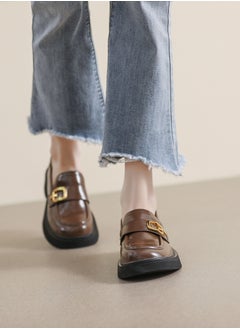 Loquat Versatile English Leather Shoes With Round Toe And Soft Sole Brown  - Image 1