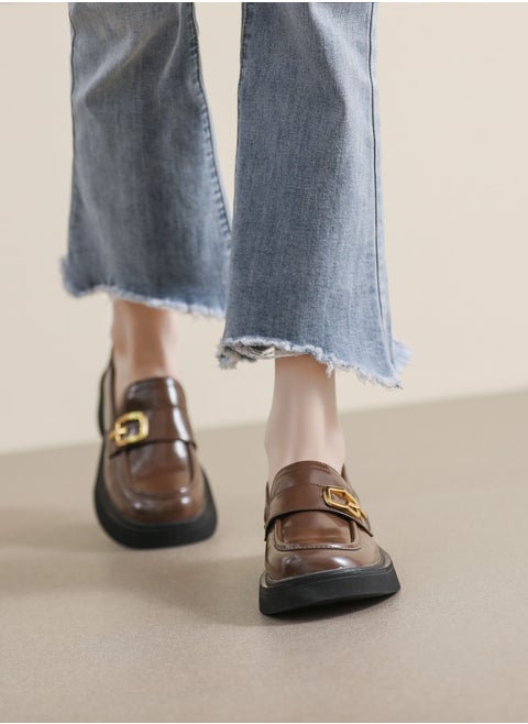 Versatile English Leather Shoes With Round Toe And Soft Sole Brown