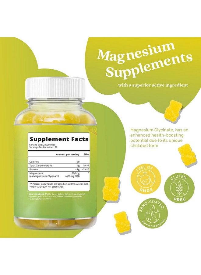 BeLive - Magnesium Gummies 200Mg 60 Ct ; Magnesium Glycinate Supplements For Relaxation Stress Relief And Sleep For Adults & Kids Tasty And Tangy Pineapple Flavor - Image 1