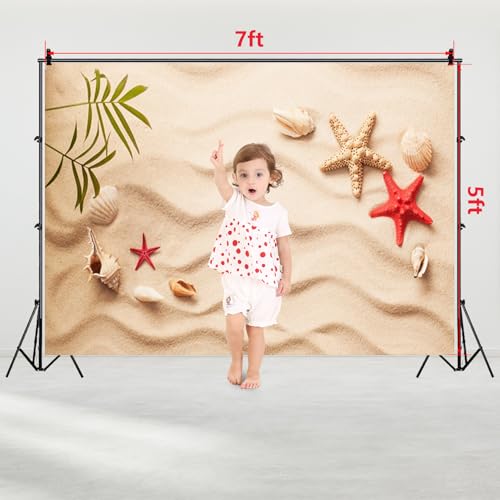 Baocicco 7x5ft Sand Beach Backdrop Starfish Shell Backdrops Shell Starfish Background Summer Holiday Siesta Photography Background Tropical Happy Birthday Party Photo Shooting Booth Studio Video Props - Image 2