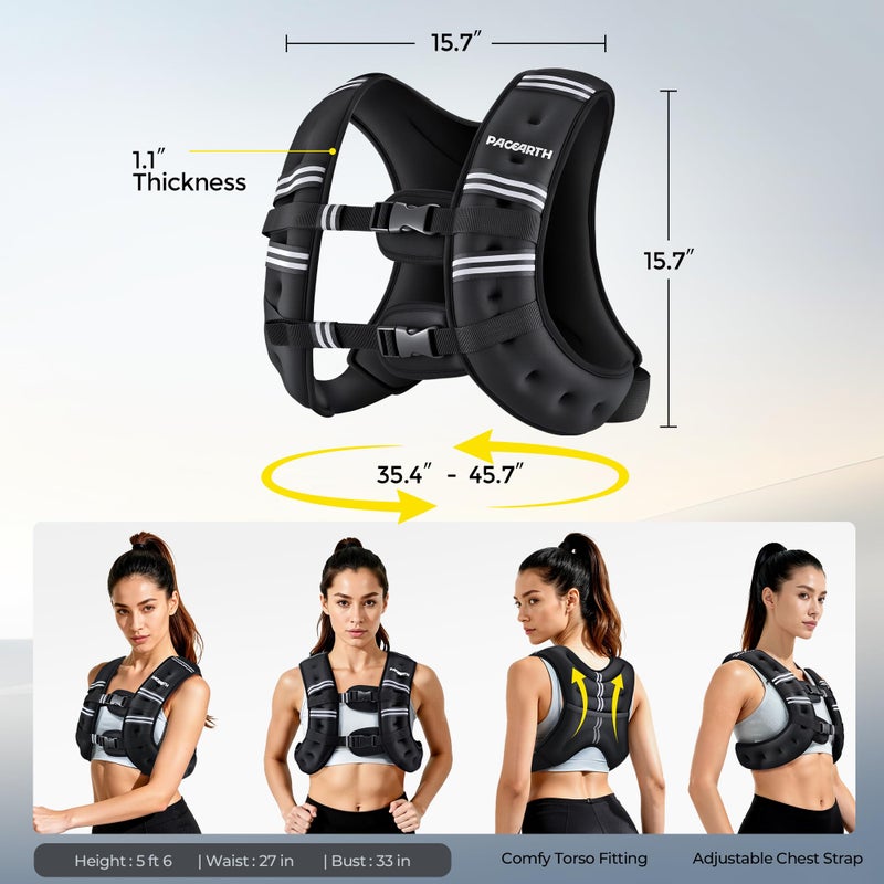 PACEARTH Weighted Vest, 6lb/12lb/16lb/20lb/25lb/30lb Weight Vest with Reflective Stripe, Body Weight Vests Adjustable for Men, Women Workout, Strength Training, Running, Walking, Jogging - Image 2