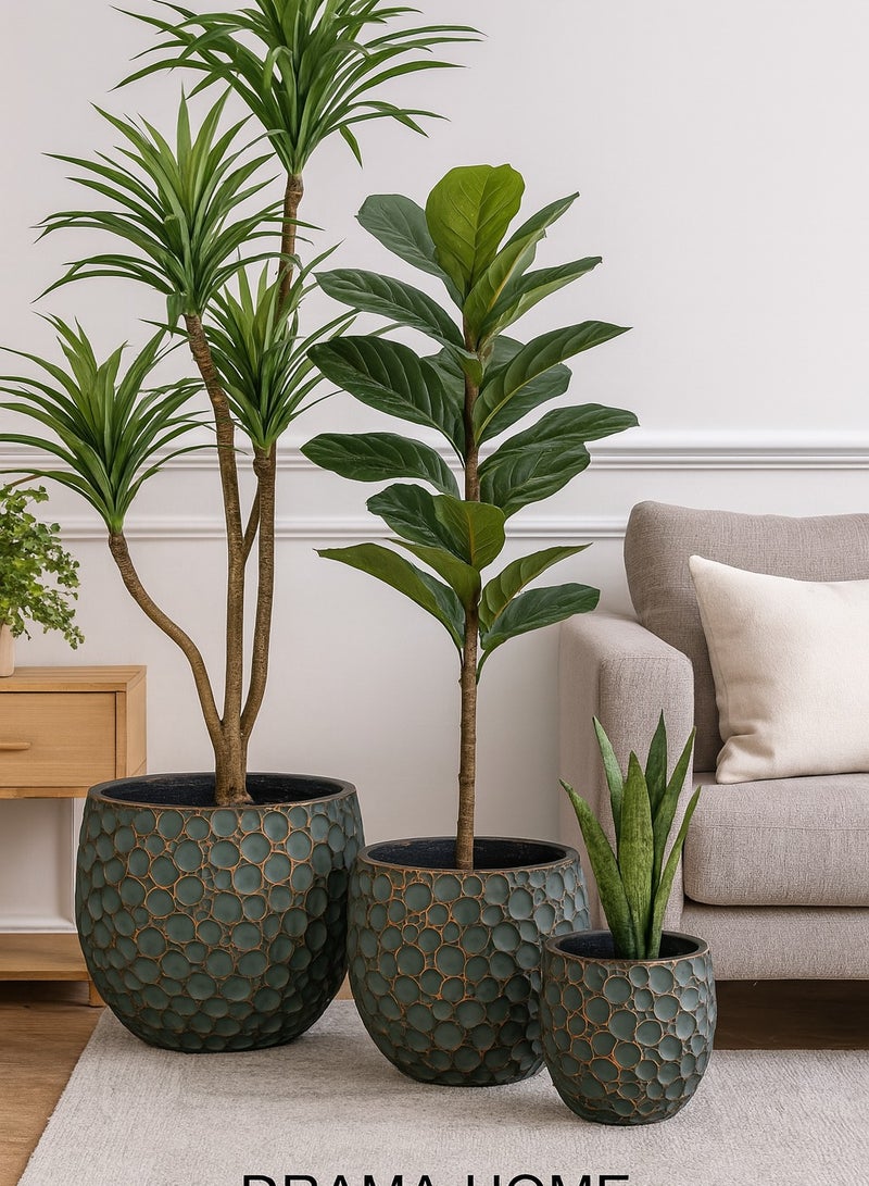 DRAMA HOME Stone-Textured Decorative Planter Set – An Artistic Touch for Artificial & Natural Plants  - Image 1