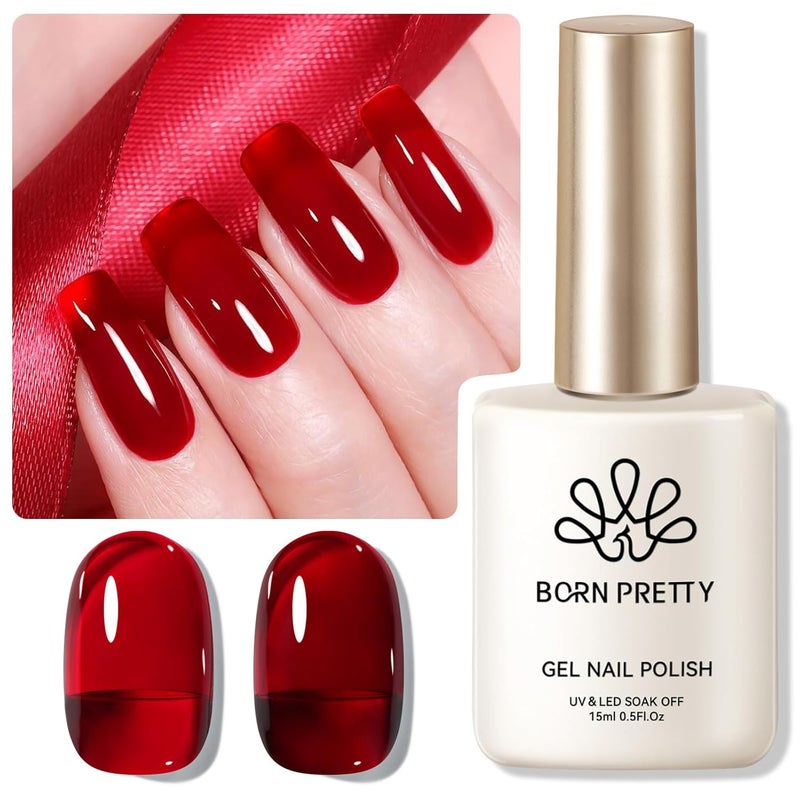 BORN PRETTY Jelly Burgundy Gel Nail Polish Christmas Jelly Red Gel Polish Sheer Wine Red Natural Translucent Soak Off HemaFree Gel Polish Nail Art DIY 15ML