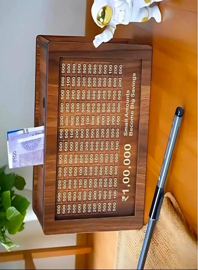 DEILYVERY Money Saving Box for Kids and Adults Big Size Piggy Bank 2 Lakh Target Wooden Money Bank with Lock (Brown) - Image 3