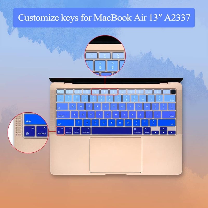 MasiBloom Silicone Keyboard Cover Skin for MacBook Air 13 inch A2337 M1 Chip Released in 2020 Touch ID & Retina Display US Version Ultra Thin Keyboard Protector Cover Skin Accessories, Blue - Image 3