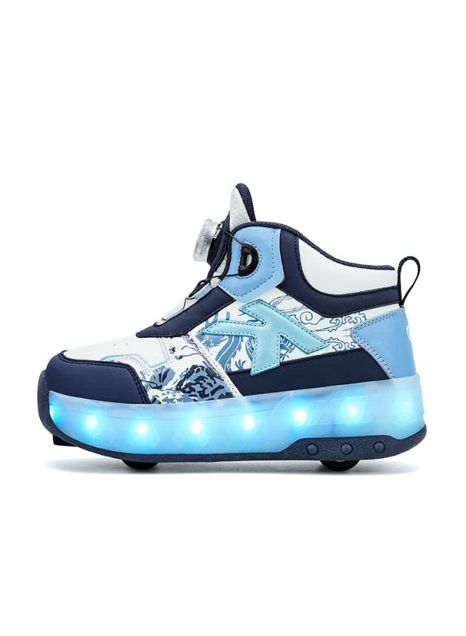 Bkg Kids Roller Skates Youth Inline Skating Shoes Zyq25800-b23 Blue And White Porcelain Moon (leather) Size 33 - Image 4
