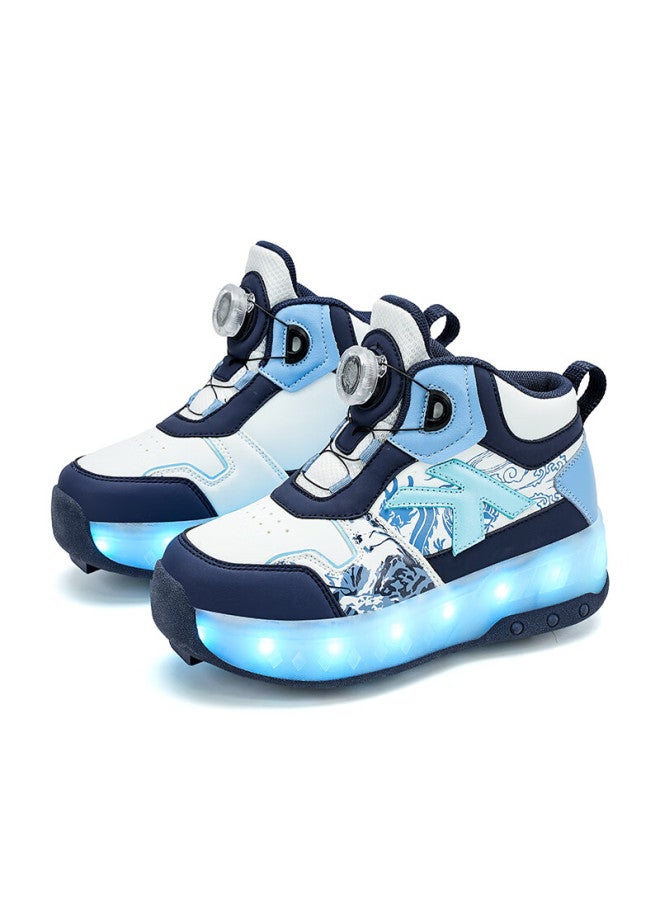 Bkg Kids Roller Skates Youth Inline Skating Shoes Zyq25800-b23 Blue And White Porcelain Moon (leather) Size 33 - Image 5