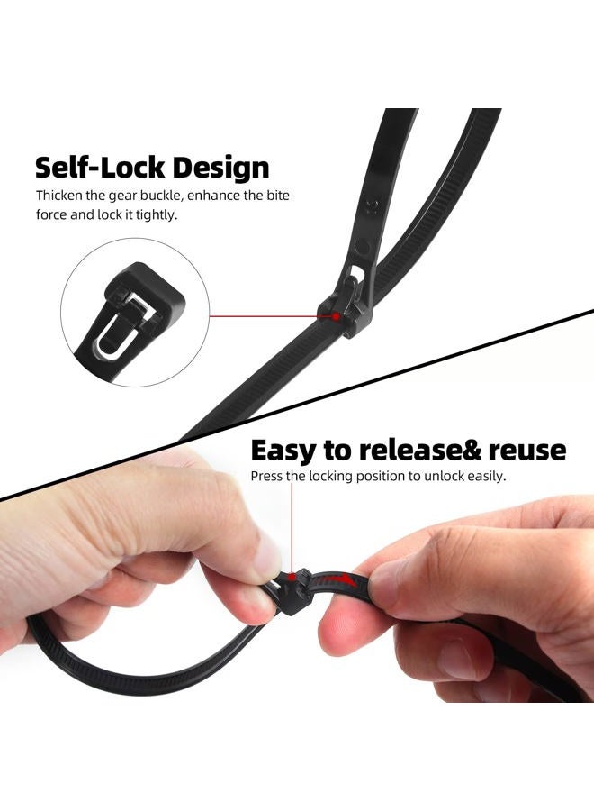 VTECHOLOGY 100Pcs 12 Inch Reusable Heavy Duty Industrial Zip Toes,Releasable Black Cable Ties, Nylon Adjustable Tie wrap,Reusable Zip Toes Tie Straps For Garden Plant Secure Vine, Home, Office Use - Image 4