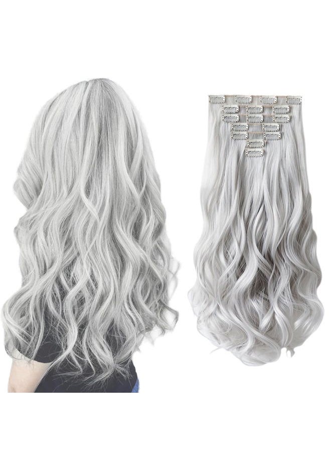 SYXLCYGG - Silver White Hair Extensions Clip Hair Extension 18" Wavy 5 Oz Synthetic Fluffy and not Tangled Cheap Hair Piece Women - Image 1