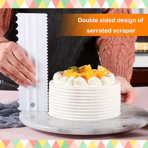 EKIND Cake Scraper Set Double Sided Icing Smoother Long Edge Buttercream Spatula Comb for Decorating Mousse Pastry Tools Baking Supplies(4 Pcs White) - Image 3