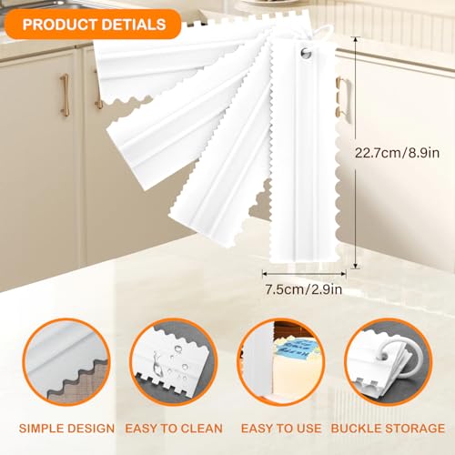 EKIND Cake Scraper Set Double Sided Icing Smoother Long Edge Buttercream Spatula Comb for Decorating Mousse Pastry Tools Baking Supplies(4 Pcs White) - Image 2