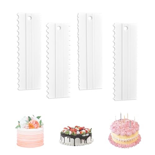 EKIND Cake Scraper Set Double Sided Icing Smoother Long Edge Buttercream Spatula Comb for Decorating Mousse Pastry Tools Baking Supplies(4 Pcs White) - Image 5