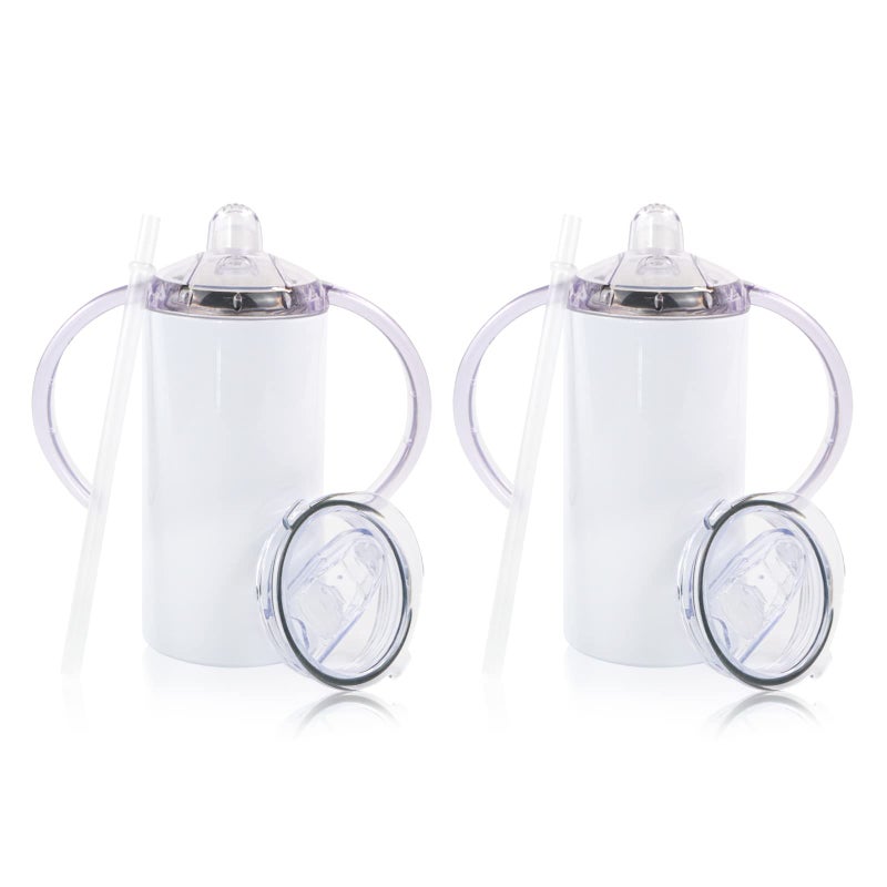 MAIKESUB 2 Pack Sublimation Blank Sippy Cup Tumblers with Handles Straight Stainless Steel Insulated Skinny Tumblers with Splash-proof Lid 12 oz Shatterproof Water Tumbler - Image 1