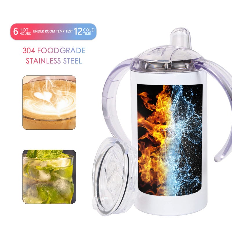 MAIKESUB 2 Pack Sublimation Blank Sippy Cup Tumblers with Handles Straight Stainless Steel Insulated Skinny Tumblers with Splash-proof Lid 12 oz Shatterproof Water Tumbler - Image 5