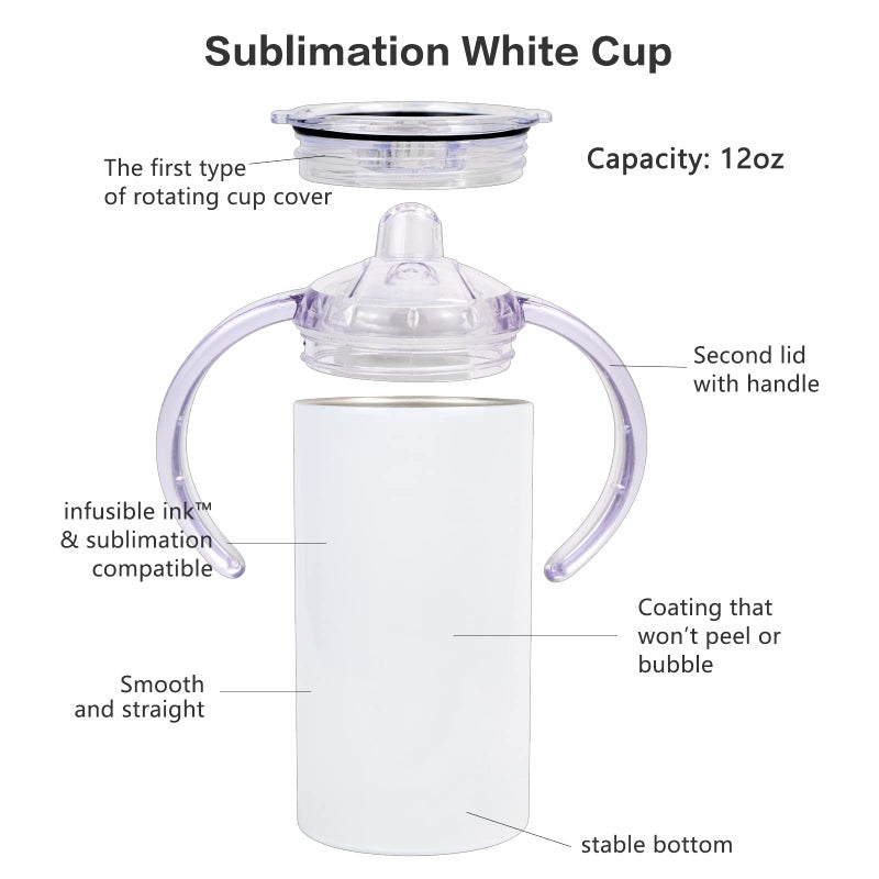 MAIKESUB 2 Pack Sublimation Blank Sippy Cup Tumblers with Handles Straight Stainless Steel Insulated Skinny Tumblers with Splash-proof Lid 12 oz Shatterproof Water Tumbler - Image 3