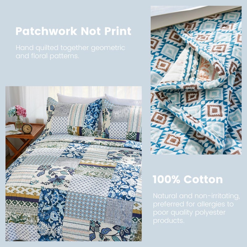 Secgo Queen Comforter Set for Bed - 100% Cotton Quilts Queen Size, Green, Sage Bedspreads (90 * 98 Inch) with 2 Pillow Shams, Patchwork Reversible Lightweight Bedding - Image 5