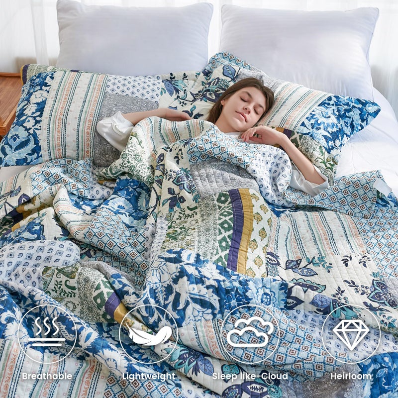 Secgo Queen Comforter Set for Bed - 100% Cotton Quilts Queen Size, Green, Sage Bedspreads (90 * 98 Inch) with 2 Pillow Shams, Patchwork Reversible Lightweight Bedding - Image 4