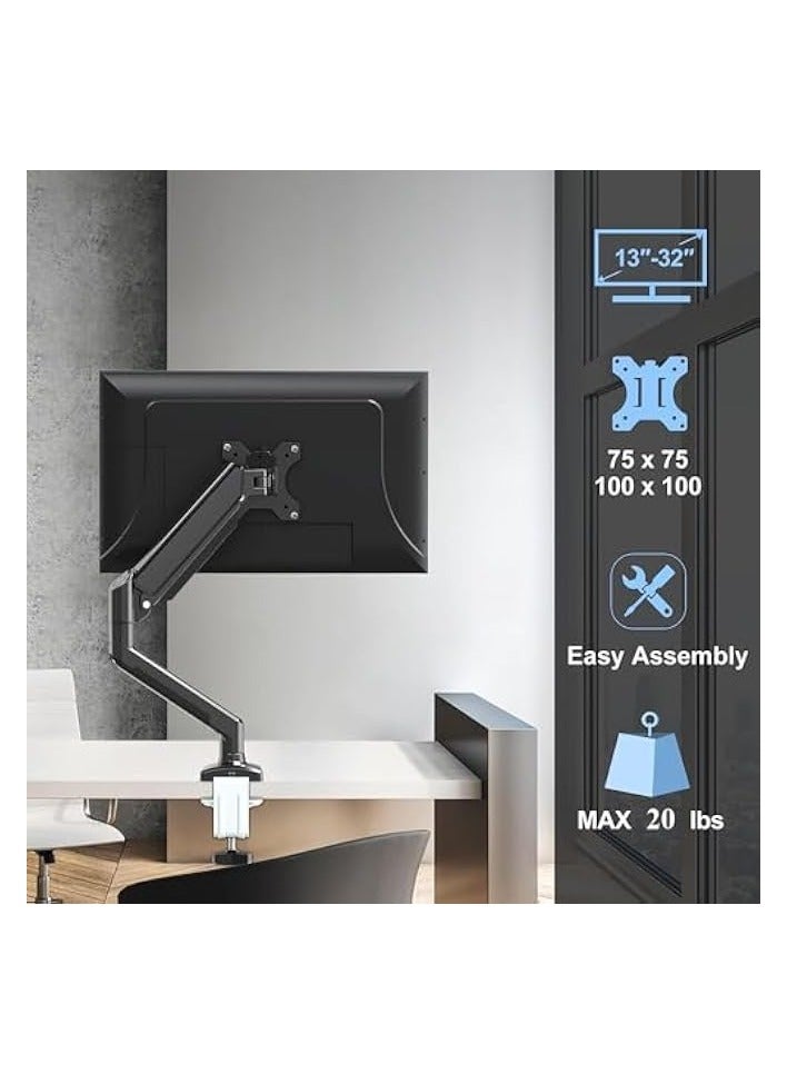 erorex Single Monitor Mount, Monitor Arm Desk Mount Stand, Upgraded Desk Arm, Adjustable Fits Monitors Weight Capacity up to 20 lbs with Gas Spring for 13-32'' Monitors(Within 4.4lbs to 19.8lbs) - Image 3
