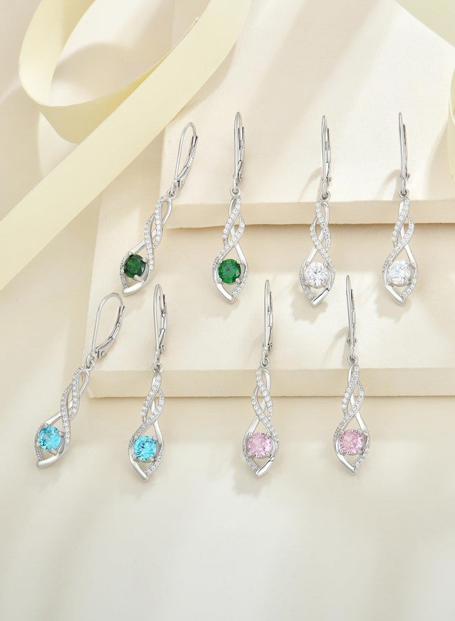 YL Alexandrite Infinity Twisted Earrings for Women, Solid Sterling Silver 18K White Gold Plated Created Birthstone Dangle Leverback Jewelry - Image 4