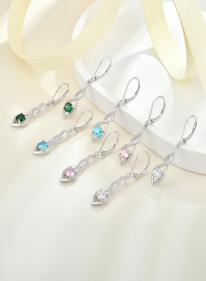 YL Alexandrite Infinity Twisted Earrings for Women, Solid Sterling Silver 18K White Gold Plated Created Birthstone Dangle Leverback Jewelry - Image 5