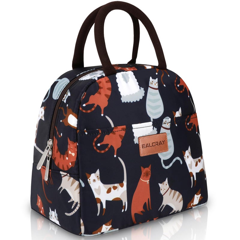BALORAY Lunch Bag for Women Men Cute Reusable Insulated Lunch Box Large Capacity Lunch Tote Bag for Work, Picnic or Travel(Dark Blue With Cat) - Image 1