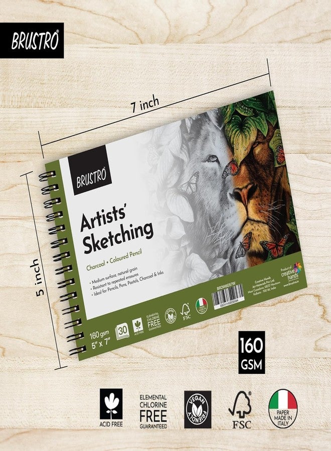 Brustro Drawing & Sketching Wiro Pad,5x7 inches,160 GSM,30 Sheets with Graphite Pencil Set of 12 (10B-2H) Tin Box. Sketch and Gift - Image 4