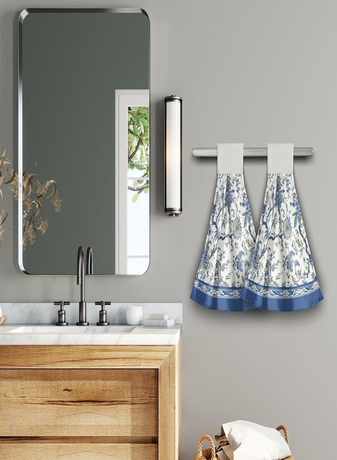 Giwawa Chinoiserie Flower Kitchen Hanging Towel Set of 2, Blue White Oriental Bird Floral Hand Tie Towel with Loop & Hook, Absorbent Soft Washcloth Dish Tea Bar Towel for Bathroom Gym Decor - Image 5
