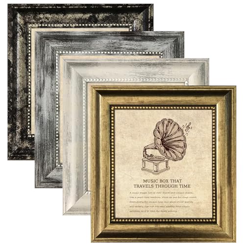 TKYGU 5x5 Picture Frames Set of 4- Rustic Retro Photo Frame with Real Glass Wall Mount and Tabletop Display Family Friends Wedding Gift - Image 1