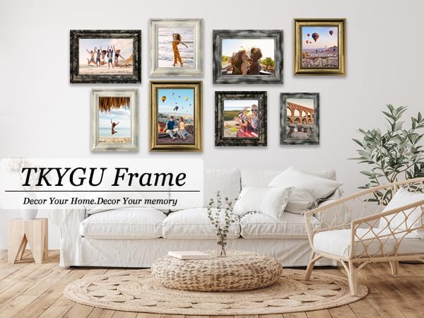 TKYGU 5x5 Picture Frames Set of 4- Rustic Retro Photo Frame with Real Glass Wall Mount and Tabletop Display Family Friends Wedding Gift - Image 3