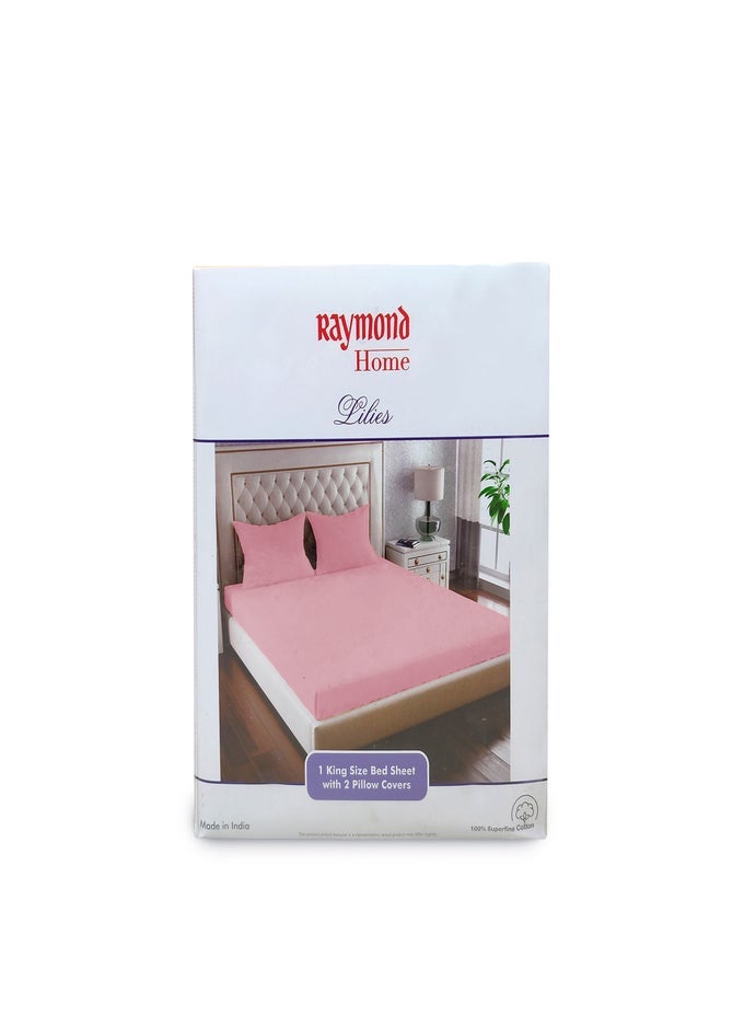 HOME KING FLAT SHEET BEDSHEET 144 THREAD COUNT LUXIRIOUS MERCERISED 100% LONG STAPLE COTTON BEDDING SOLID PRE SHRUNK PERCALE FINISH BED LINEN WITH 2 PILLOW CASE - ROSE (274 * 274 CM)