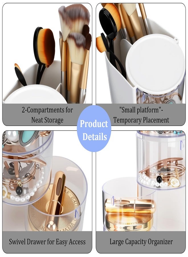 JIABEIUS 3-Tier Clear Hair Accessories Organizer with Makeup Brush Holder, Rotatable Jewelry Storage Box with Cute Stickers for Bows & Clips, Desktop Organizer Case for Bathroom Vanity Countertop (White) - Image 3