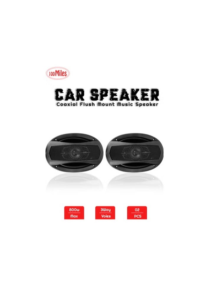 100Miles 100 Miles Coaxial Flush Mount Music Speaker 2 Pcs Set Car Speaker 3-Way Speaker 48W/800W Speaker 6x9" - Image 1