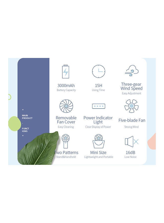 NIBEMINENT Y-F3 USB Rechargeable Handheld Mini Desktop 3-Level Small Electrical Fan Blue  - Image 2