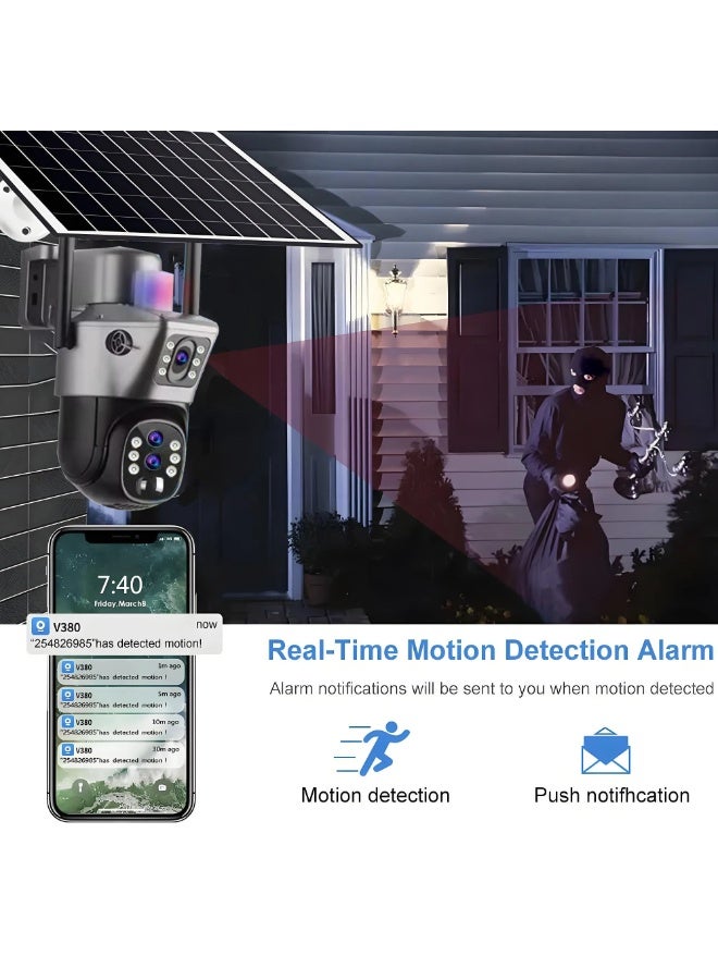 سوبر جيفتس كاميرا خارجية تعمل بالطاقة الشمسية بتكبير 10 مرات وبطاقة SIM 4G ودقة 6K و12 ميجابكسل وثلاث عدسات عالية الدقة للرؤية الليلية وكاميرا مراقبة IP وحماية أمنية وكاميرا CCTV PTZ - Image 5