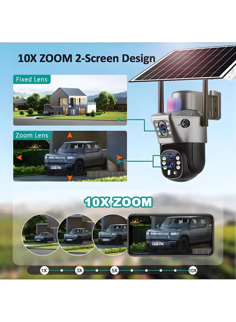 سوبر جيفتس كاميرا خارجية تعمل بالطاقة الشمسية بتكبير 10 مرات وبطاقة SIM 4G ودقة 6K و12 ميجابكسل وثلاث عدسات عالية الدقة للرؤية الليلية وكاميرا مراقبة IP وحماية أمنية وكاميرا CCTV PTZ - Image 3