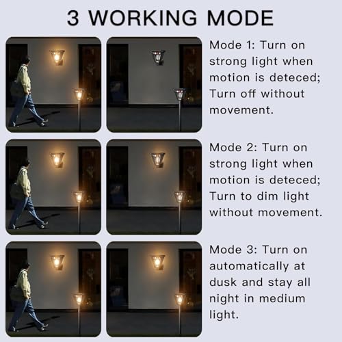 WIDEWINGS Solar Lights Outdoor with Motion Sensor with 3 Lighting Modes, Ground Mounting and Wall Mounting, Waterproof Outdoor Solar LED Light, Garden Light, Suitable for Garden (2 Pack) - Image 5