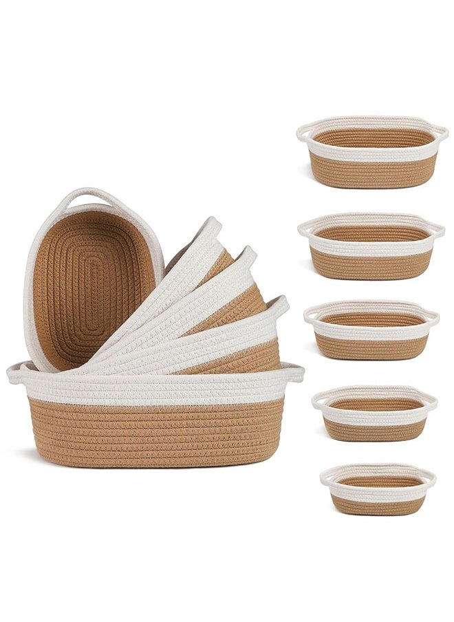 Arabest - Oval Storage Basket 5 Pieces Set-Natural Cotton Rope Woven Basket, Storage Box for Organizing Small Baskets Dog Toy Basket with Handle, Cat Toy Box, Bathroom Organizer Bucket - Image 1